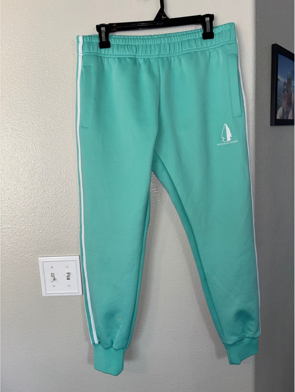 TacHuntFish THF Turquoise Tracksuit Pants Medium Mint Green Arrowhead Joggers